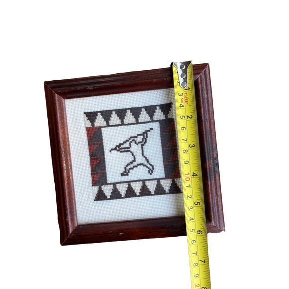 Hawaiian Petroglyphs Spearman Cross Stitch 1991 Hand made Framed 6 x 6 - Picture 2 of 3